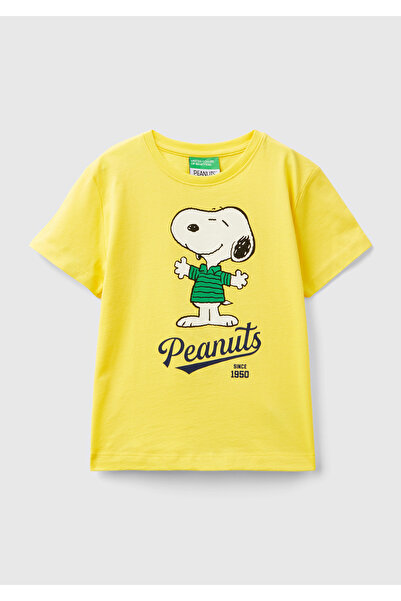 United Colors of Benetton Tricou pentru băiat, galben neon, cu imprimeu Peanu...