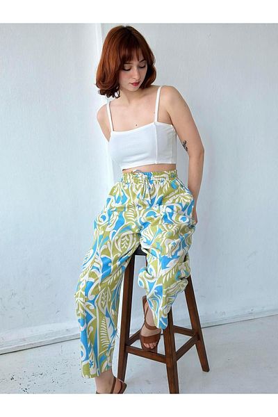 Retrobird Yoga Meditation Light Baggy Linen Trousers Women Multicolor