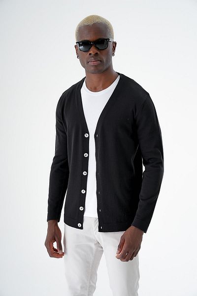 CHUBA Ανδρικά βαμβακερά κουμπιά Standard Fit Casual Knitwear Ζακέτα Μαύρη 24s277