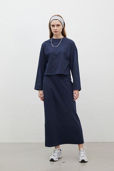 Manuka LANGÄRMELIGES, KURZES T-SHIRT AUS BAUMWOLLE MARINEBLAU