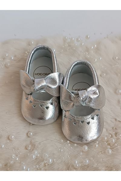 Hodore Alice Silver Genuine Leather Baby Loafer Booties