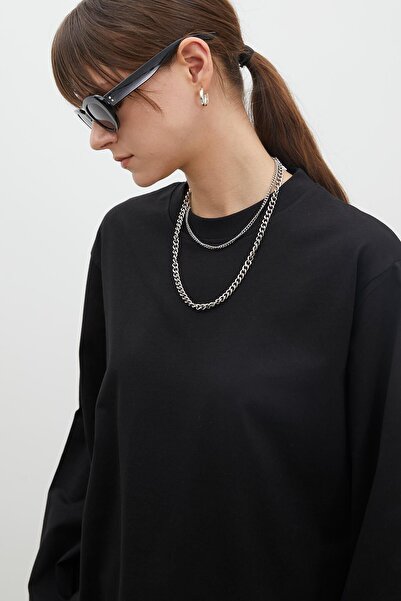 Manuka OVERSIZE BAVLNĚNÉ TRIČKO S DLOUHÝM RUKÁVEM ČERNÉ