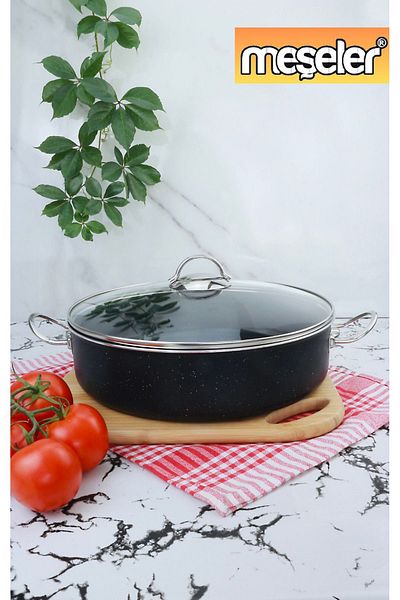 MEŞELER 22 Cm Black Granite Flat Inox Pot
