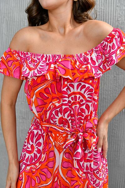 bayansepeti Madonna Collar Flounced Belted Midi Dress - Digital Print 12503