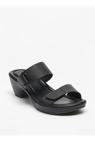 Flora Bella by Shoexpress Flora Bella Textured Print Slip On Sandals with Block Heels