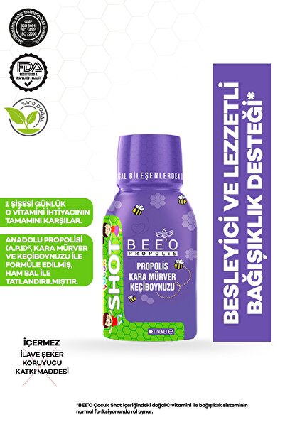 BEE'O Propolis + Kara Mürver + Keçiboynuzu Shot Çocuklar Için 50 Ml