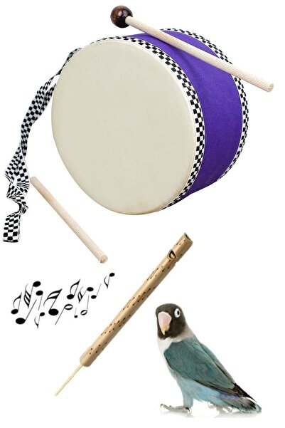 Montessori 2'li Set Askılı Cocuk Davulu - Kuş Düdük Etkinlik Seti