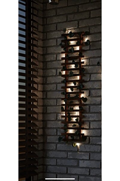 MSAĞWOODS Ledli Pilli Çamağacı Ahşap Saksı Sarmaşıklı Standı Çiçeklik Kış Bahçesi Balkon Dekor Yapay Çiçek