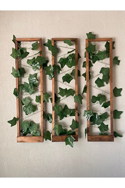 MSAĞWOODS 3'lü Ahşap Peri Ledli Sarmaşıklı Duvar Çıtası Kış Bahçesi Balkon Duvar Dekor Bohem Retro Çeyiz