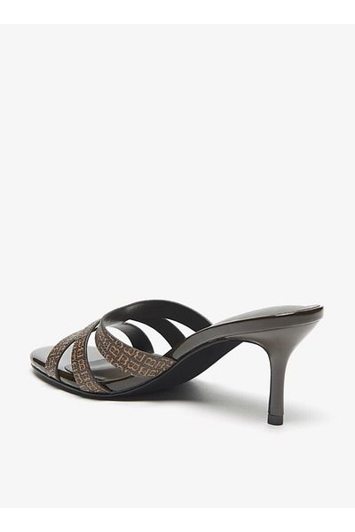 Flora Bella by Shoexpress Flora Bella Monogram Print Slip-On Sandals with Stiletto Heels