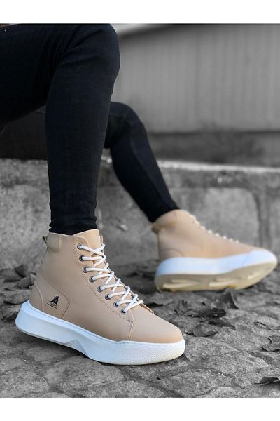 BOA Ba0155 Lace-Up Ανδρικά Αθλητικά Μποτάκια Κρεμ λευκή σόλα με ψηλή σόλα