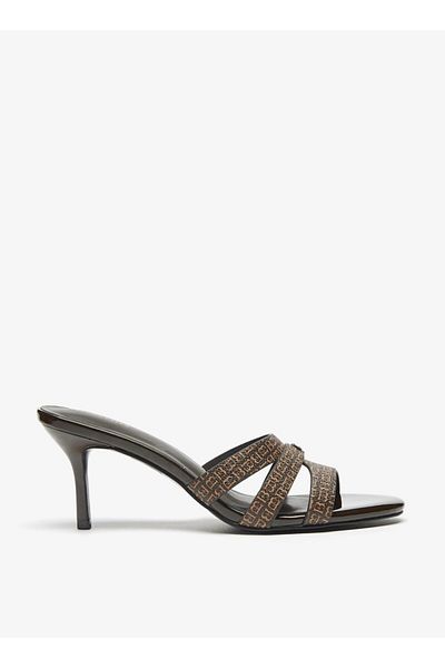 Flora Bella by Shoexpress Flora Bella Monogram Print Slip-On Sandals with Stiletto Heels