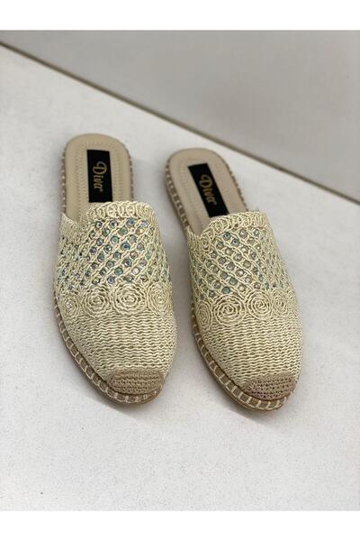 DİVA Diva Cream Knitwear Women Παντόφλες - Καθημερινό Σχέδιο με Λεπτομέρεια α...