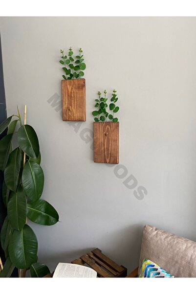 MSAĞWOODS 2'Lİ AHŞAP ÇİÇEKLİK MUTFAK BANYO YAPAY ÇİÇEK BALKON KIŞ BAHÇESİ EV HEDİYESİ ÇEYİZ BOHEM RUSTİK