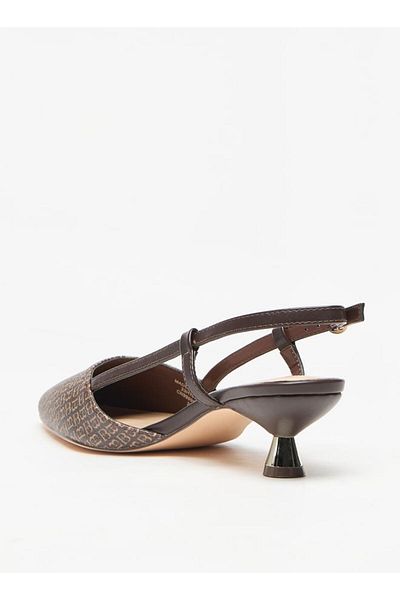 Flora Bella by Shoexpress Flora Bella Monogram Print Slingback Shoes with Kitten Heels and Buckle Closure