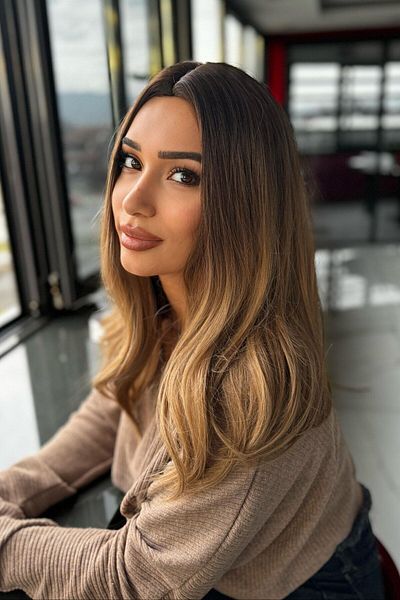 TAKIŞTIR شعر مستعار مموج بني وأصفر مع أومبري