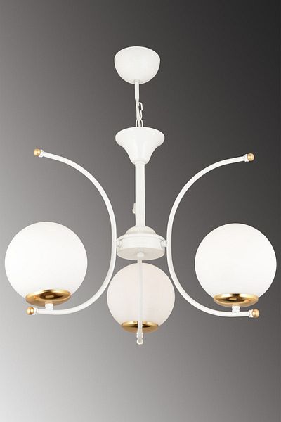 KARDELEN AYDINLATMA AVİZE Bade White 3-Piece White Globe Glass Up-Facing ثريا فاخرة حديثة