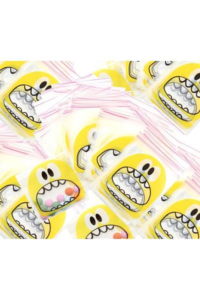 ÇET PACK 50 Pieces 10X15 Yellow Monster Printed Gelatin - Cookie Bag - Gift Package