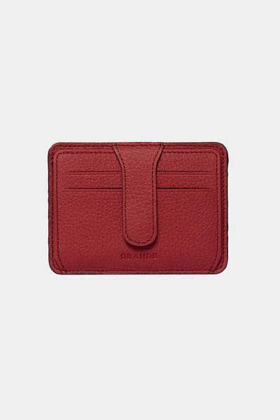 Grande 3607 Genuine Real Leather Women's Men's Card Holder Wallet Claret Red