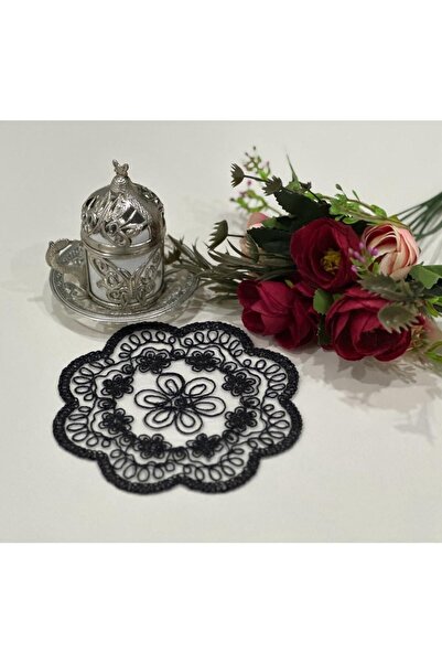 İNCİ ÇEYİZ 6 Adet Hayal Tül Üzeri Kordene Nakışlı Kahve Yanı Kokteyl Peçetesi...