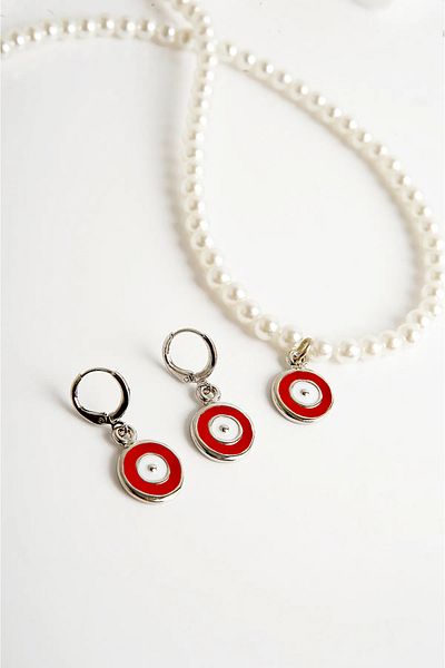 EUROMODA Pearl Necklace and Earring Set - Evil Eye Design