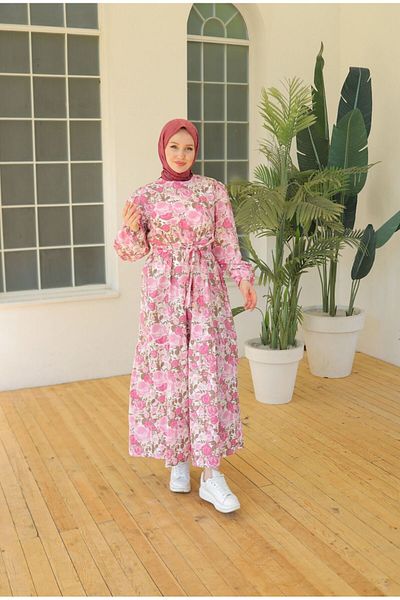 BBS Linen Hijab Dress - Pink