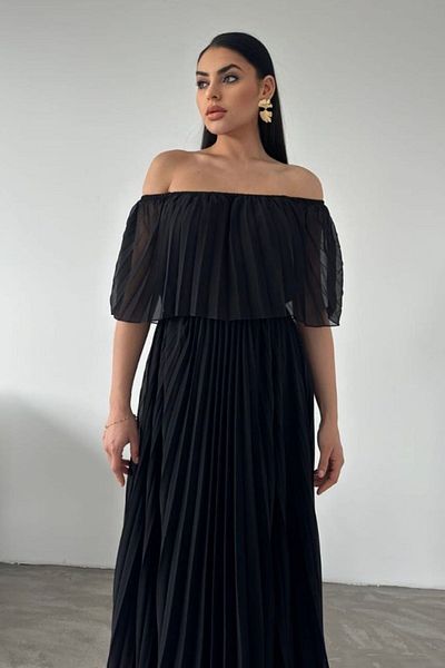 bayansepeti Rochie maxi cu căptușeală neagră din șifon, cu decolteu fără bretele 582848