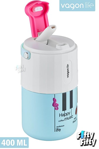 Vagonlife Tumbler 400 ML Kahve Bardağı/Mug Pipetli/Rahat İçim Paslanmaz Çelik Termos -Kulplu-FFVGN20