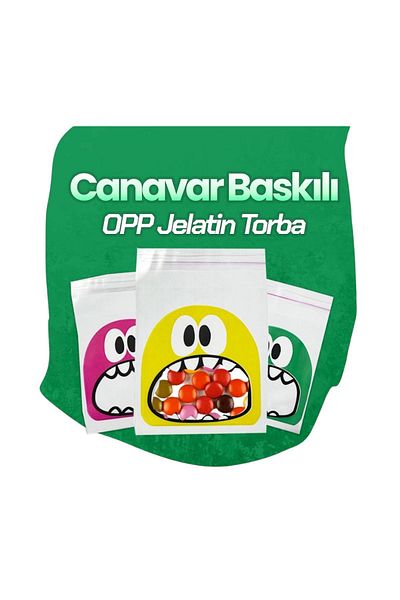 ÇET PACK 50 Pieces 10X15 Yellow Monster Printed Gelatin - Cookie Bag - Gift Package