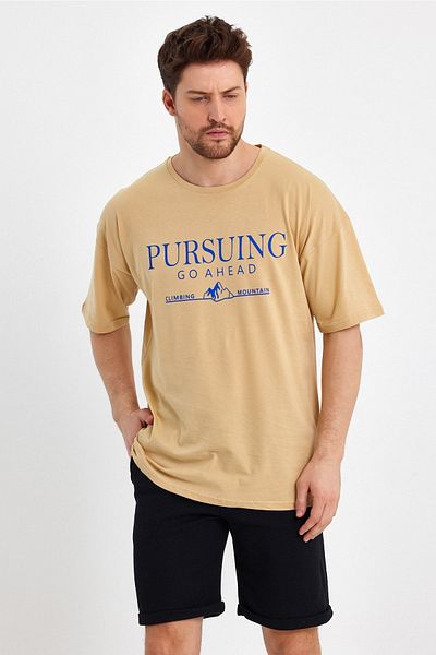 Mad&Calf Ανδρικό μπλουζάκι Pursing Go Ahead με στάμπα μεγάλου μεγέθους