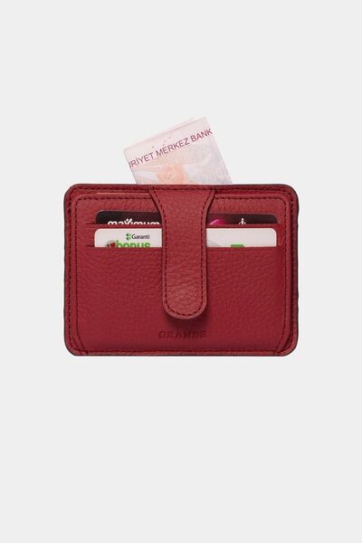 Grande 3607 Genuine Real Leather Women's Men's Card Holder Wallet Claret Red