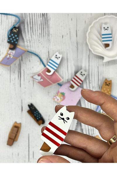Kağıt Gemi Dükkan Wooden Cat Patterned 4-Pack Paper Clip / Photo Clip