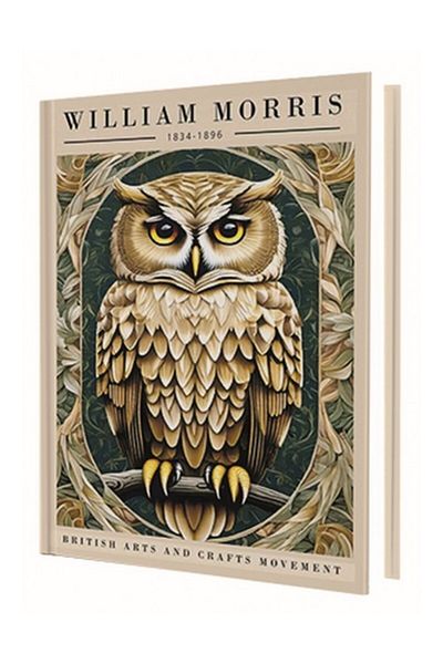 DEFFTER William Morris Wintage Art Gold OWL - دفتر ملاحظات ذو غلاف صلب مكون من 96 ورقة