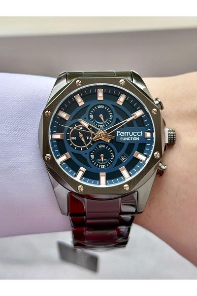 Ferrucci Men's Multifunctional Metal Band Wristwatch