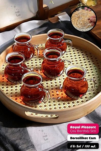 Madamev Pleasure 6-Piece Borosilicate Glass Cup Set - Heat Resistant, Arbitrary Ala Handled Teacup