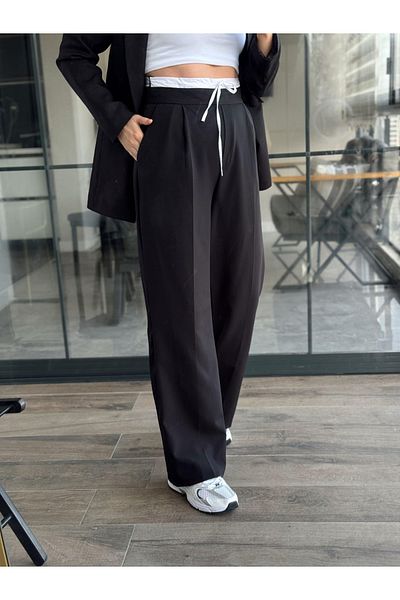 My Blog Black Thin Waist Band Detailed Side Zipper Trousers - 3340