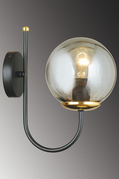KARDELEN AYDINLATMA AVİZE Black Cane Smoked Glop Glass Upward Facing Modern Sconce