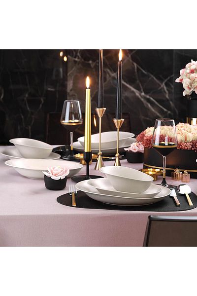 Kütahya Porselen 2-Piece Bone Rosa Decorated Serving Plate Set