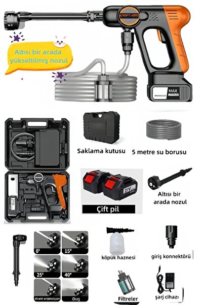 MoonTech Alman Model Çift Batarya 6 Fonksiyonlu Şarjlı Oto hayvan Yıkama Bahçe Sulama Makinesi Çift Batarya