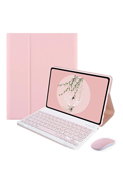 Microcase Lenovo Tab M10 TB328FU 10.1'' Tablet ile uyumlu Bluetooth Klavye ve Mouse+Standlı Kılıf - BKK6 Pembe