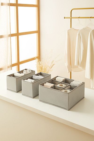 Ocean Home Textile Honeycomb Gray Drawer and In-Cabinet 3-Piece Storage Organizer Set
