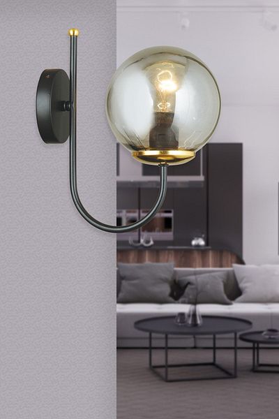 KARDELEN AYDINLATMA AVİZE Black Cane Smoked Glop Glass Upward Facing Modern Sconce