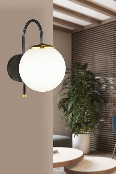 KARDELEN AYDINLATMA AVİZE Black Cane White Glop Glass Downward Facing Modern Sconce