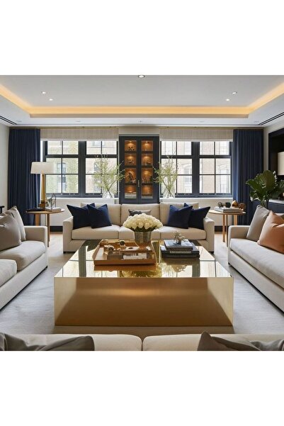 LUXURY VİLLA Luxury Gold Aynalı Orta Sehpa 90x90 Yükseklik 28cm