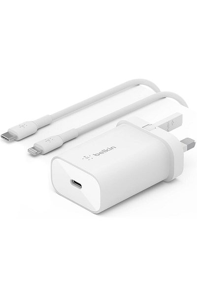 Belkin 25W PD USB-C PPS Wall Charger with USB-C to Lightning MFi Cable, Fast Charger for iPhone 13, 12, Pro
