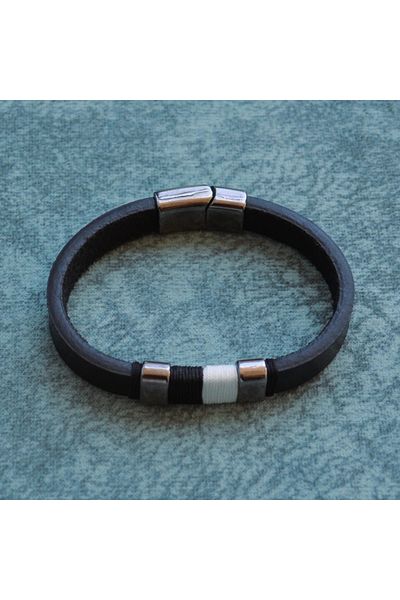 Lugus Dizayn Black and White Fan Leather Bracelet