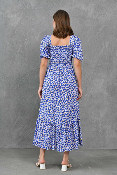lovebox Коротке вечірнє плаття з коротким рукавом і принтом блакитних ромашок - 039