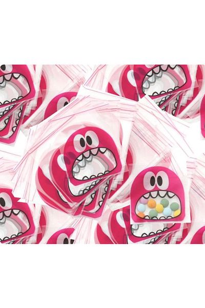 ÇET PACK 50 Pieces 10X15 Pink Monster Printed Gelatin - Cookie Bag - Package