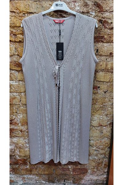 OKUTAN Plus Size - Μακρύ Γιλέκο με Κορδόνι