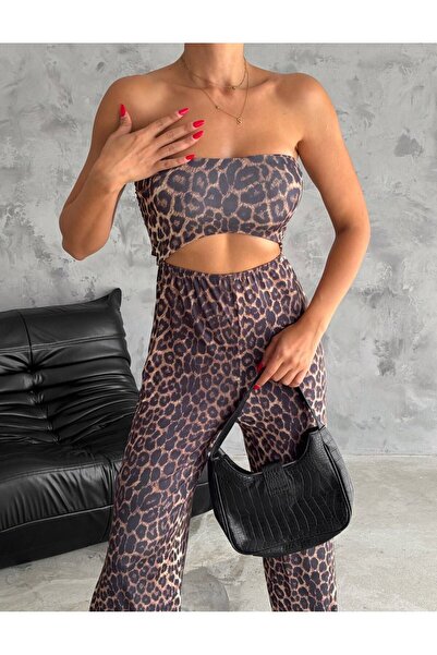 eBaa fashıon LEOPAR DESEN CUT-OUT DETAY STRAPLEZ TULUM
